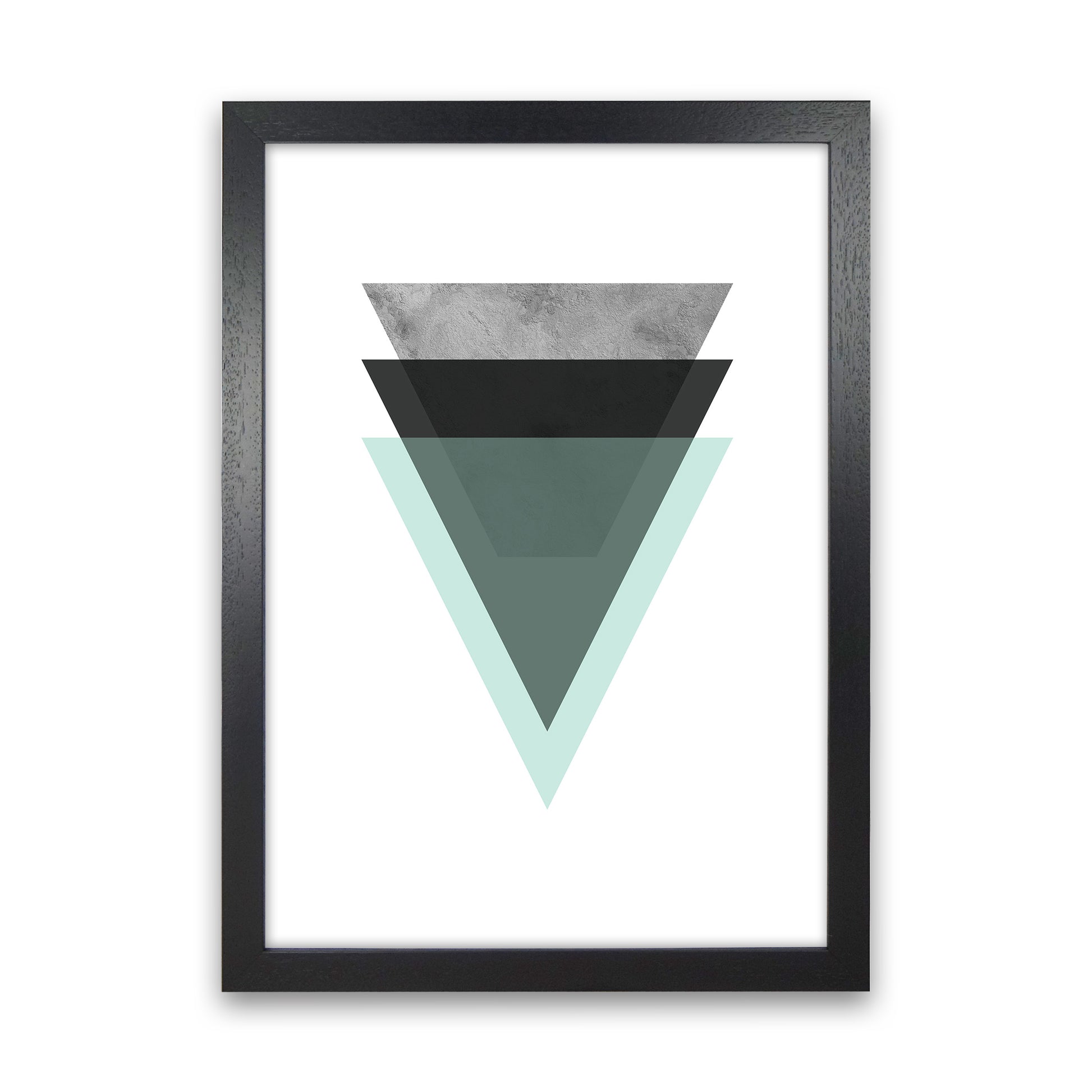 Geometric Mint And Black Triangles  Art Print by Pixy Paper Black Grain