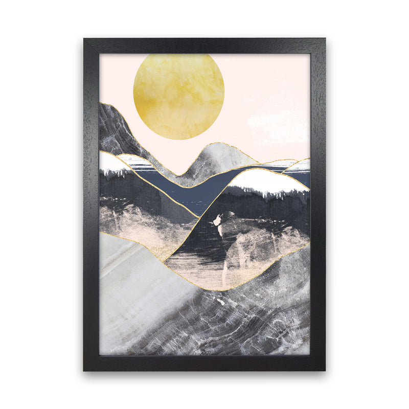 Gold Moon Navy Marble Mountains  Art Print by Pixy Paper Black Grain