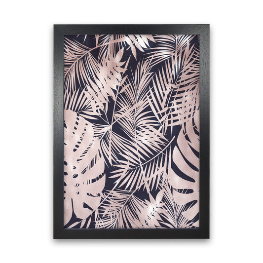 Lux Leaf Print Pink And Navy  Art Print by Pixy Paper Black Grain