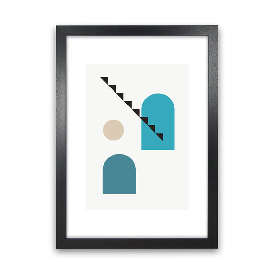Mita Teal Stairs Left N3  Art Print by Pixy Paper Black Grain