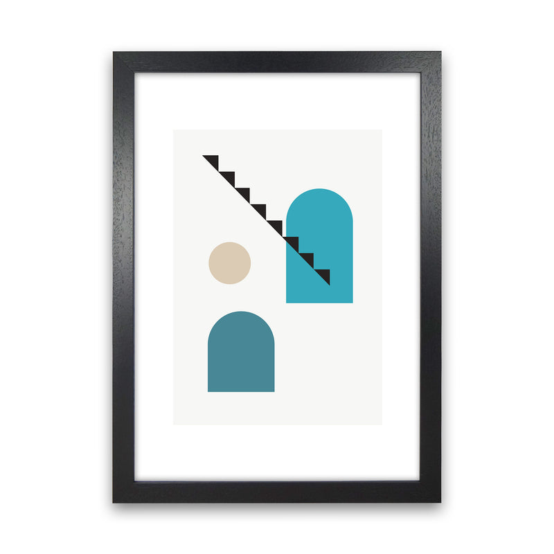 Mita Teal Stairs Left N3  Art Print by Pixy Paper Black Grain