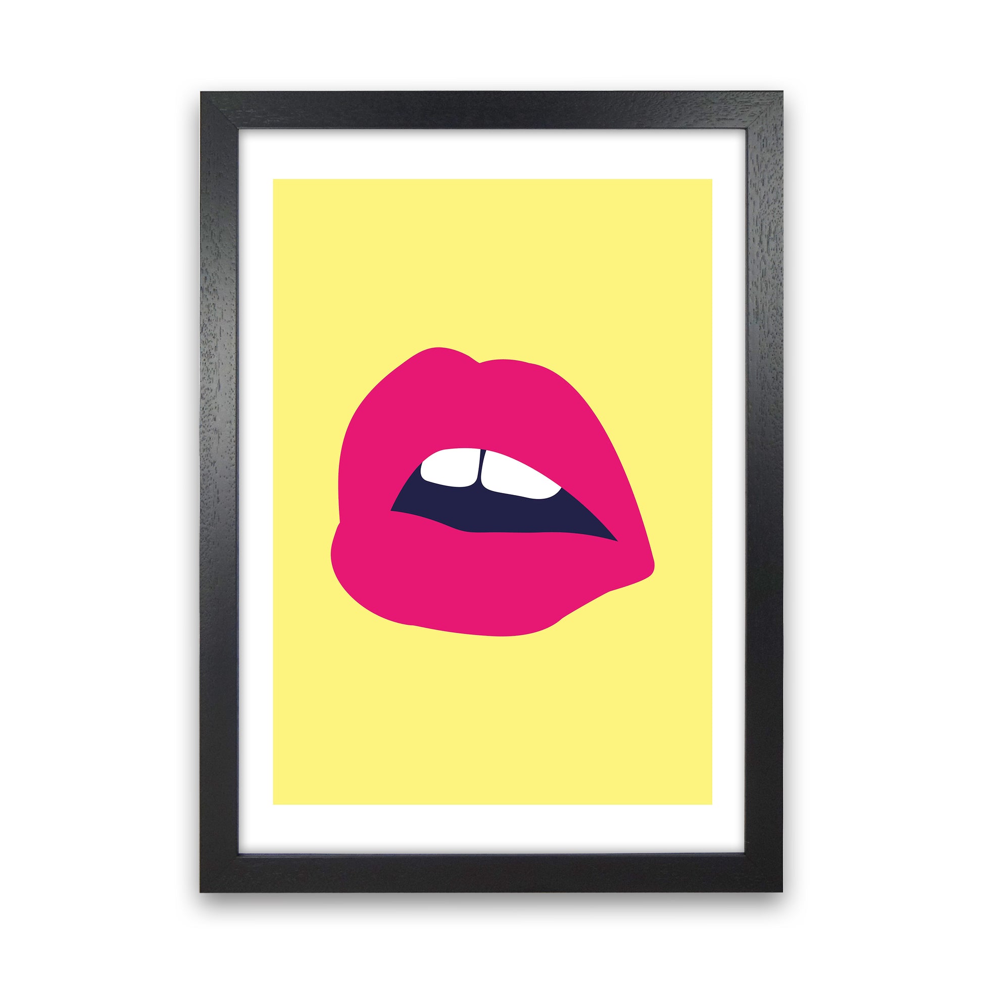 Pink Lips Yellow Back  Art Print by Pixy Paper Black Grain