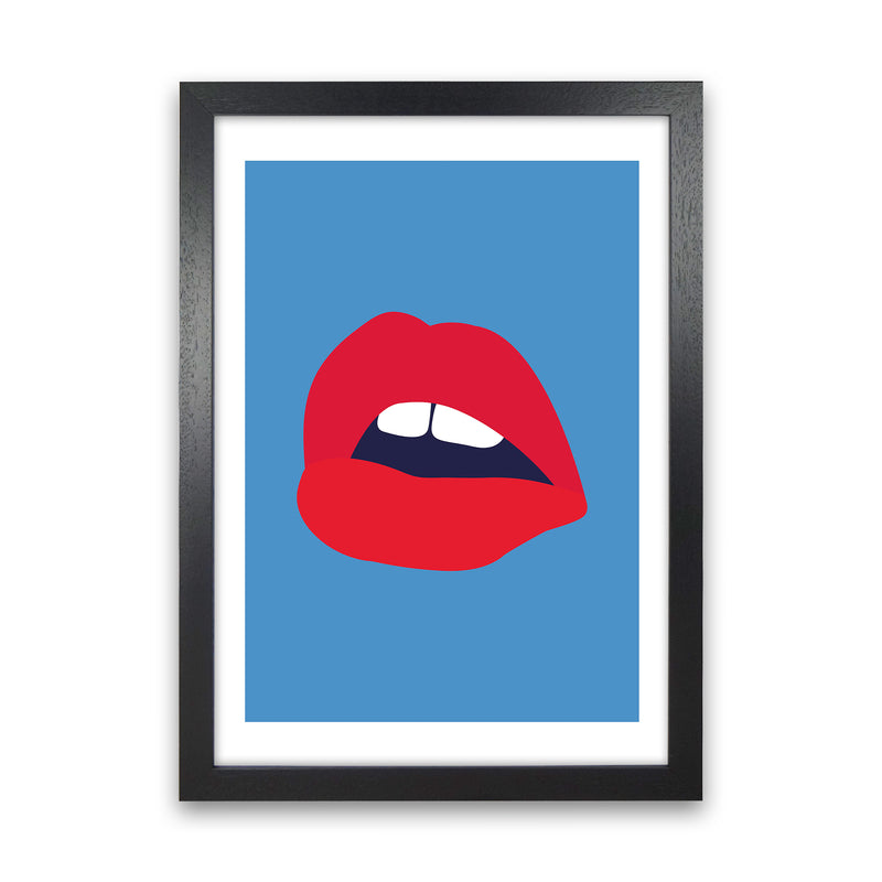 Red Lips Blue Back  Art Print by Pixy Paper Black Grain