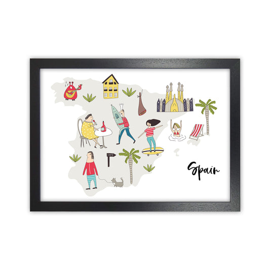 Spain Map  Art Print by Pixy Paper Black Grain