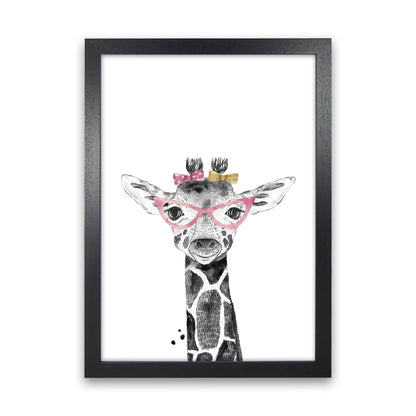 Safari Babies Giraffe With Glasses  Art Print by Pixy Paper Black Grain