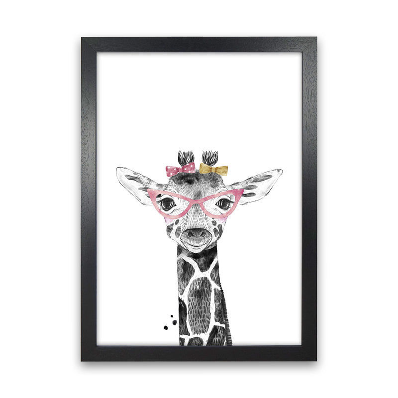 Safari Babies Giraffe With Glasses  Art Print by Pixy Paper Black Grain