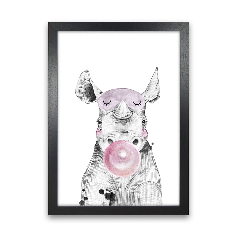 Safari Babies Rhino With Bubble  Art Print by Pixy Paper Black Grain
