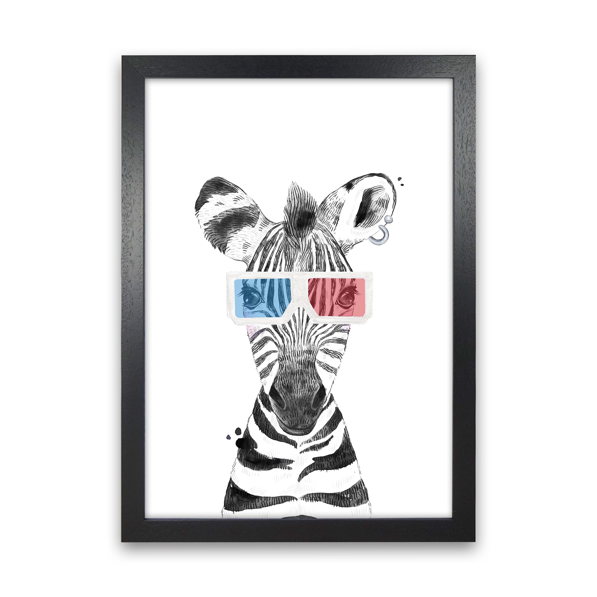Safari Babies Zebra With Glasses  Art Print by Pixy Paper Black Grain