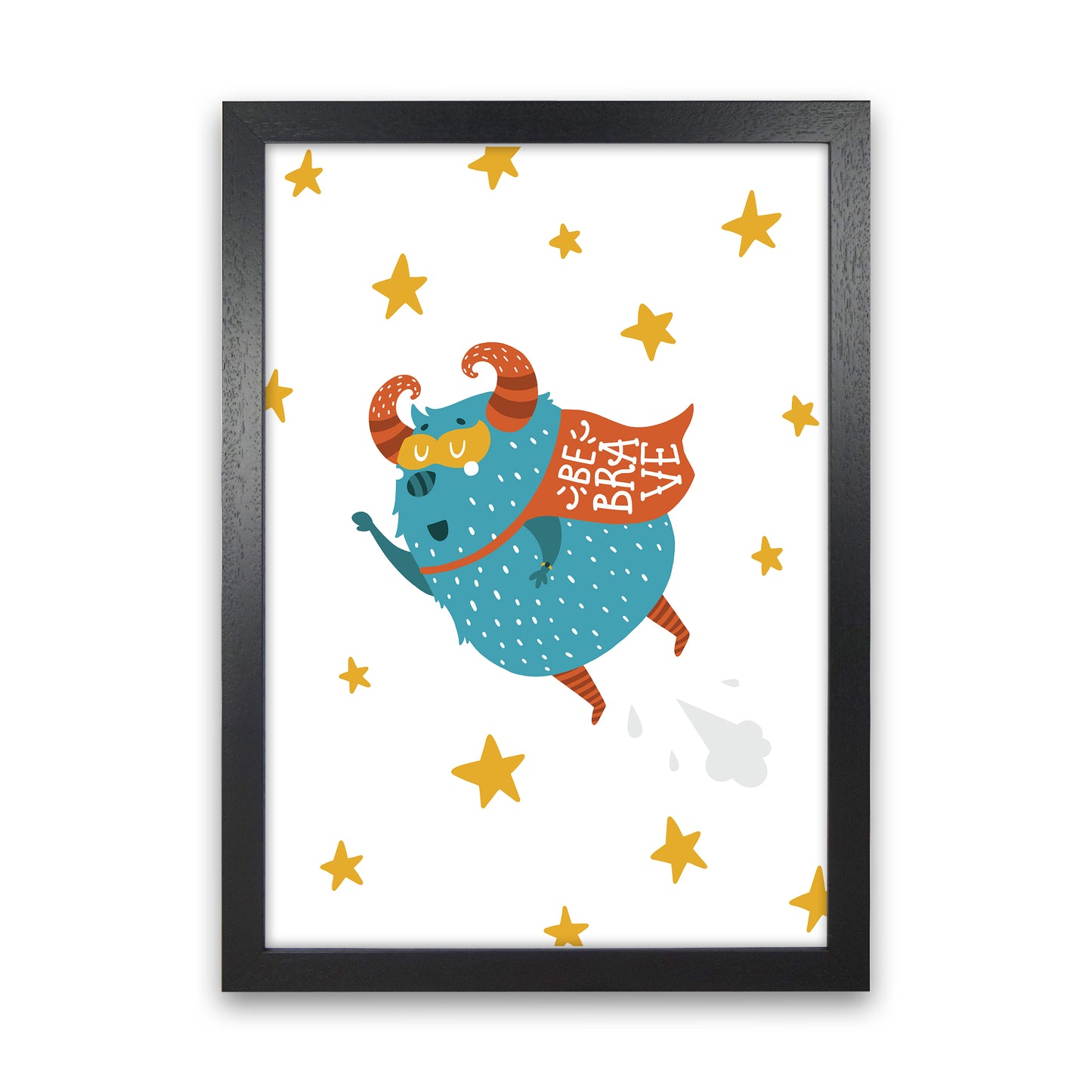 Little Monsters Flying Be Brave  Art Print by Pixy Paper Black Grain