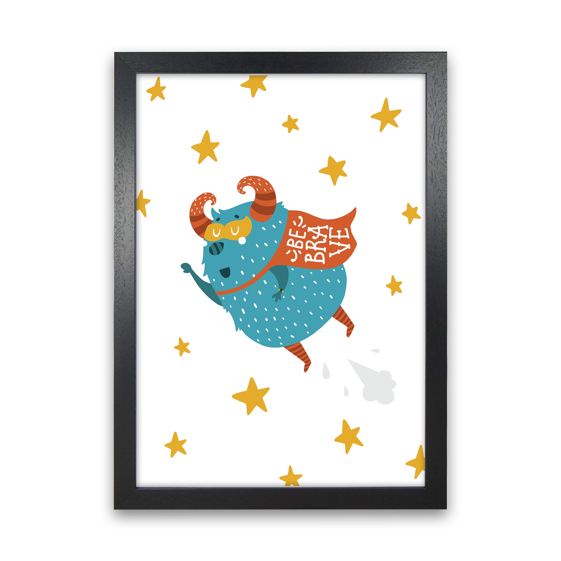 Little Monsters Flying Be Brave  Art Print by Pixy Paper Black Grain