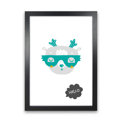 Hello Animal Teal Super Scandi  Art Print by Pixy Paper Black Grain
