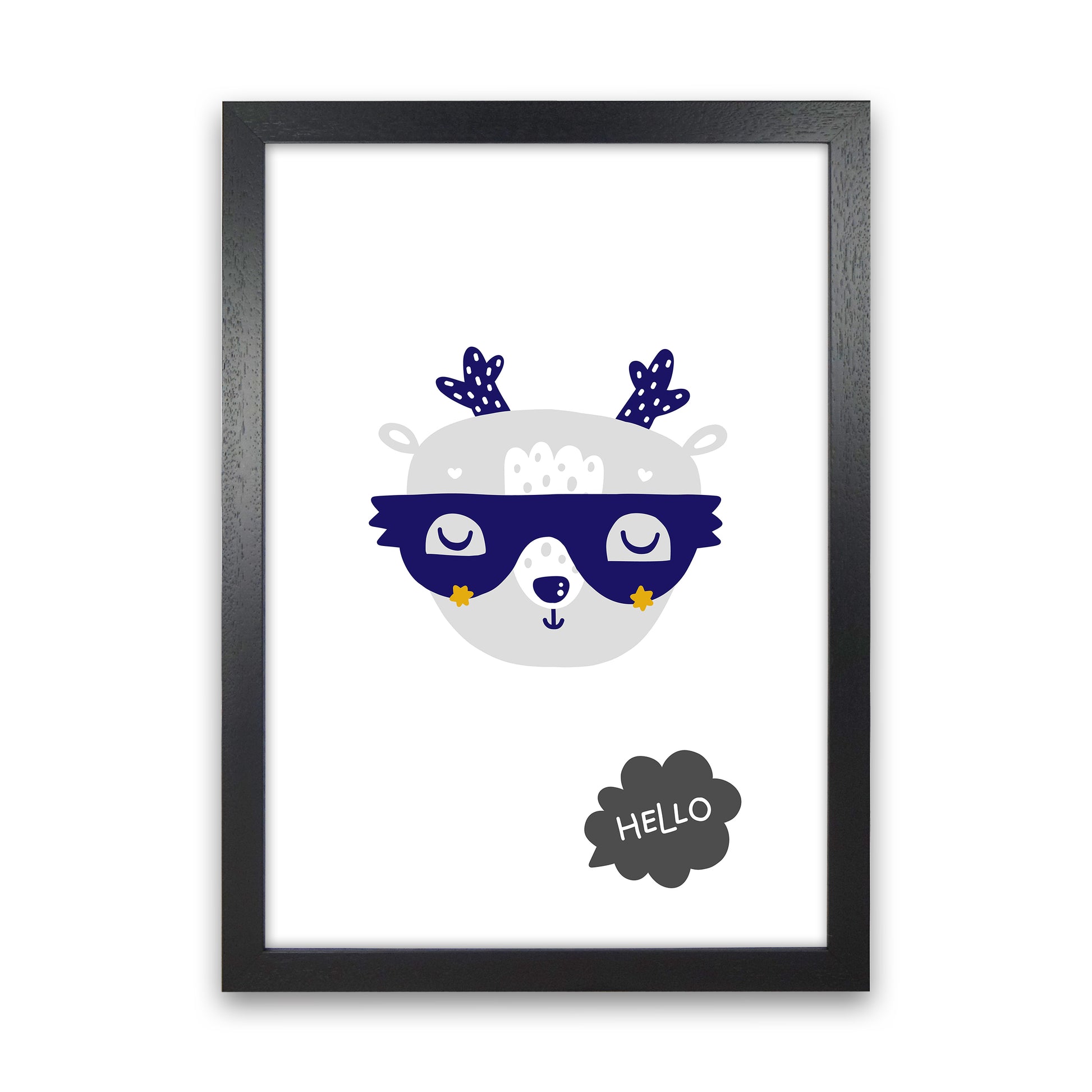 Hello Animal Navy Uper Scandi  Art Print by Pixy Paper Black Grain
