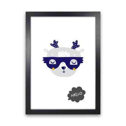 Hello Animal Navy Uper Scandi  Art Print by Pixy Paper Black Grain