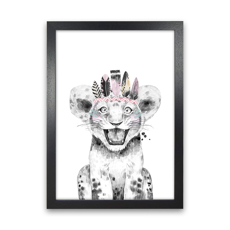 Safari Babies Tiger Feathers  Art Print by Pixy Paper Black Grain
