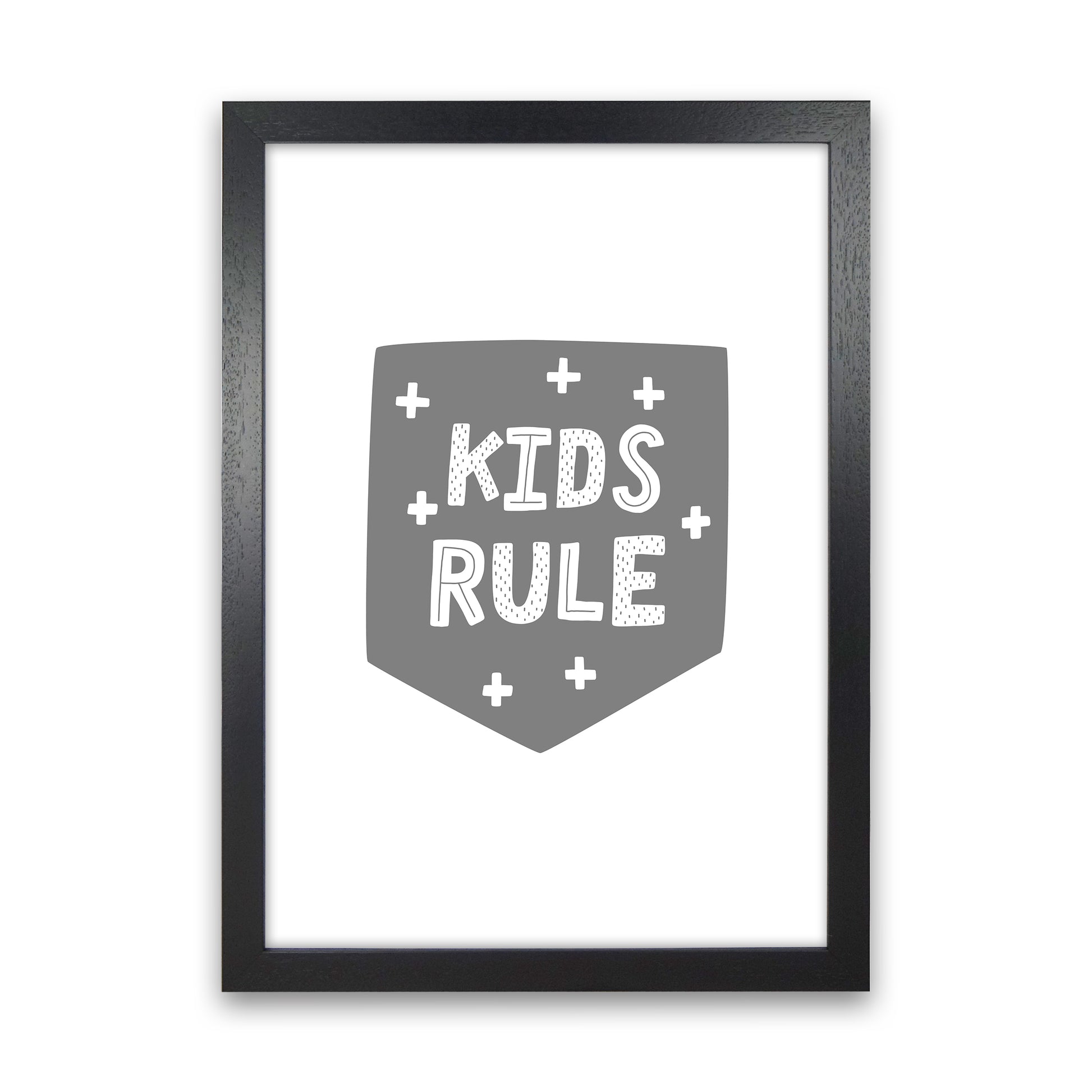 Kids Rule Super Scandi Grey  Art Print by Pixy Paper Black Grain