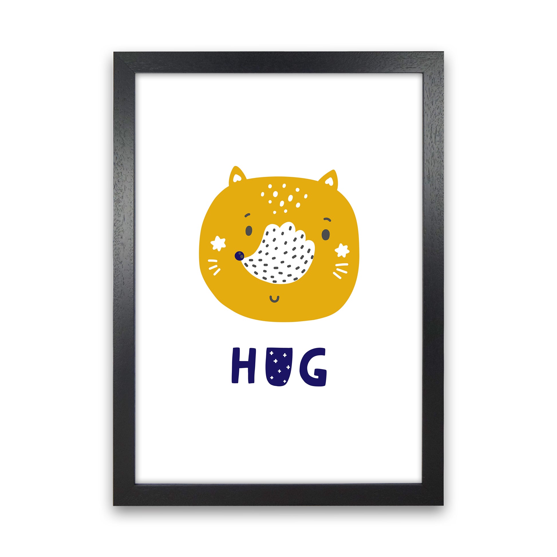 Fox Hug Navy Super Scandi  Art Print by Pixy Paper Black Grain