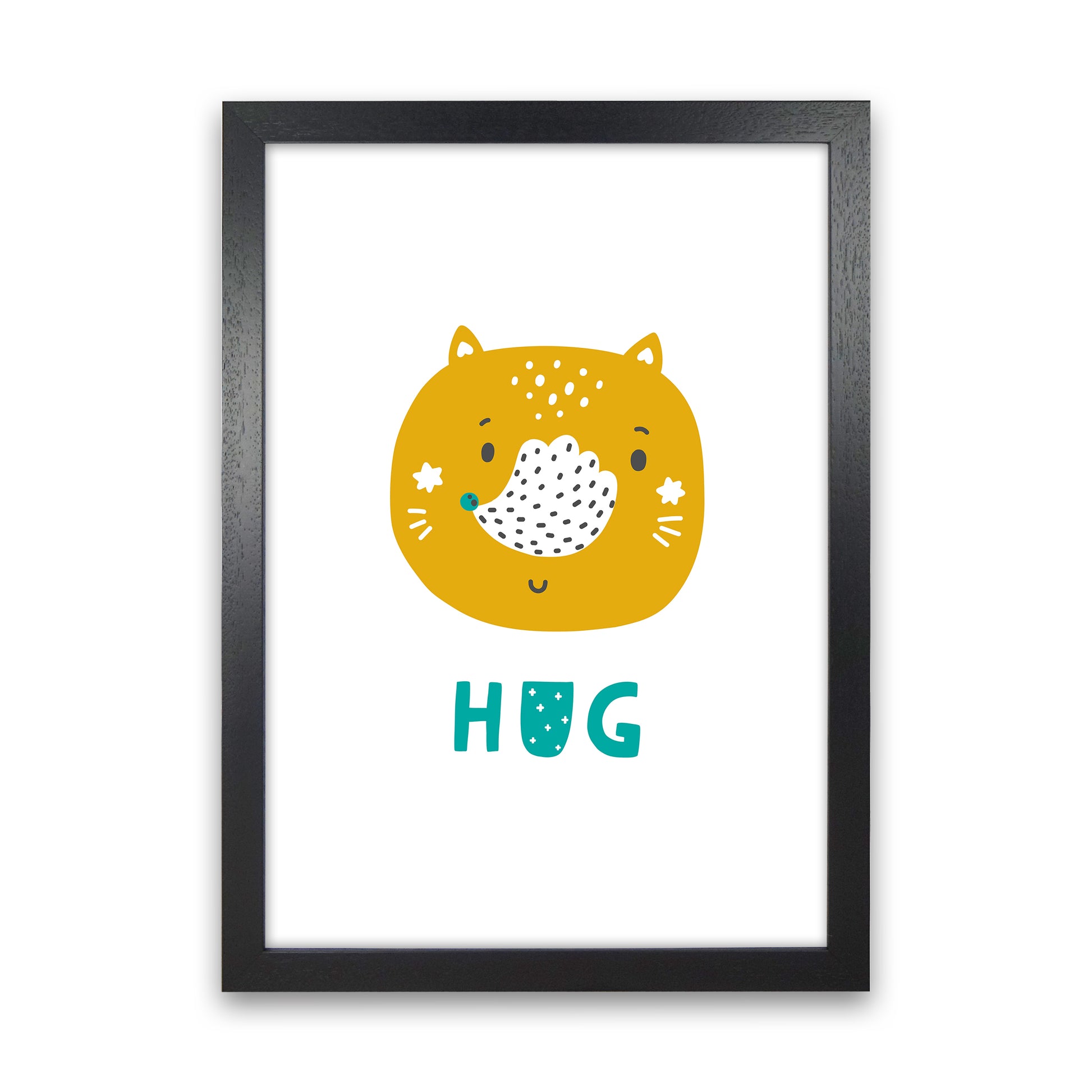 Fox Hug Teal Super Scandi  Art Print by Pixy Paper Black Grain