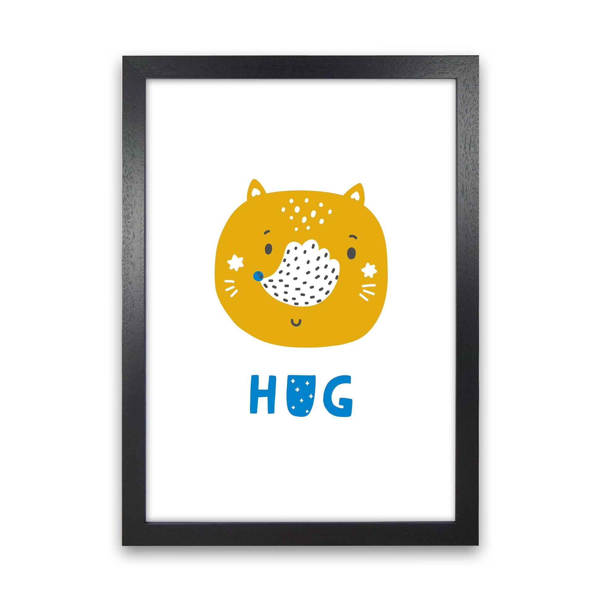 Fox Hug Blue Super Scandi  Art Print by Pixy Paper Black Grain