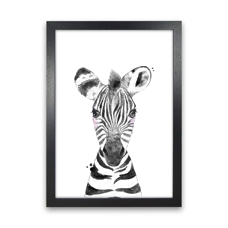 Safari Babies Zebra  Art Print by Pixy Paper Black Grain