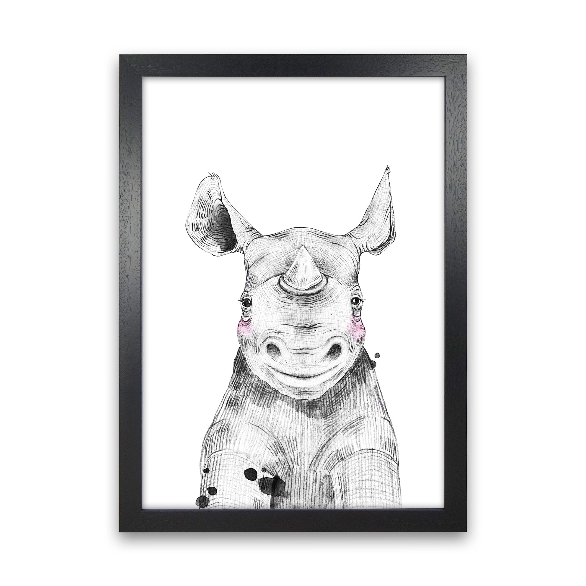 Safari Babies Rhino  Art Print by Pixy Paper Black Grain