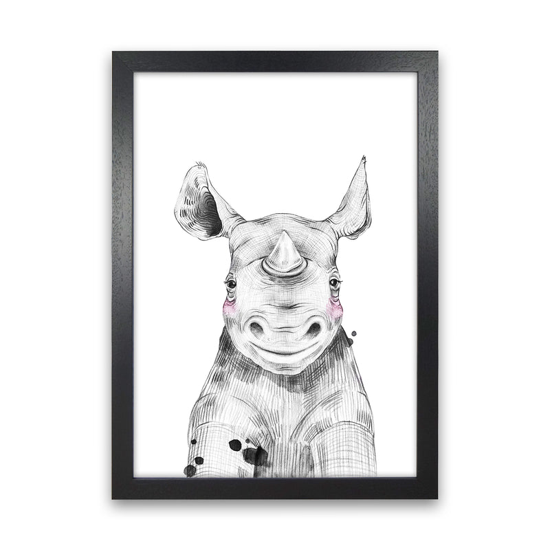 Safari Babies Rhino  Art Print by Pixy Paper Black Grain
