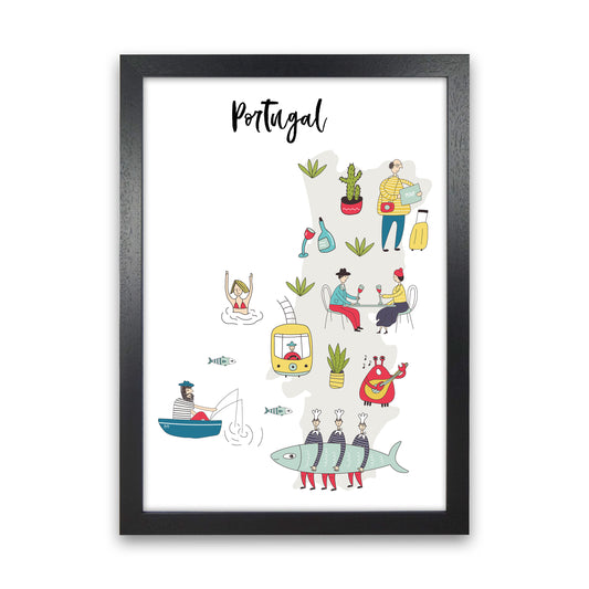 Portugal Map  Art Print by Pixy Paper Black Grain