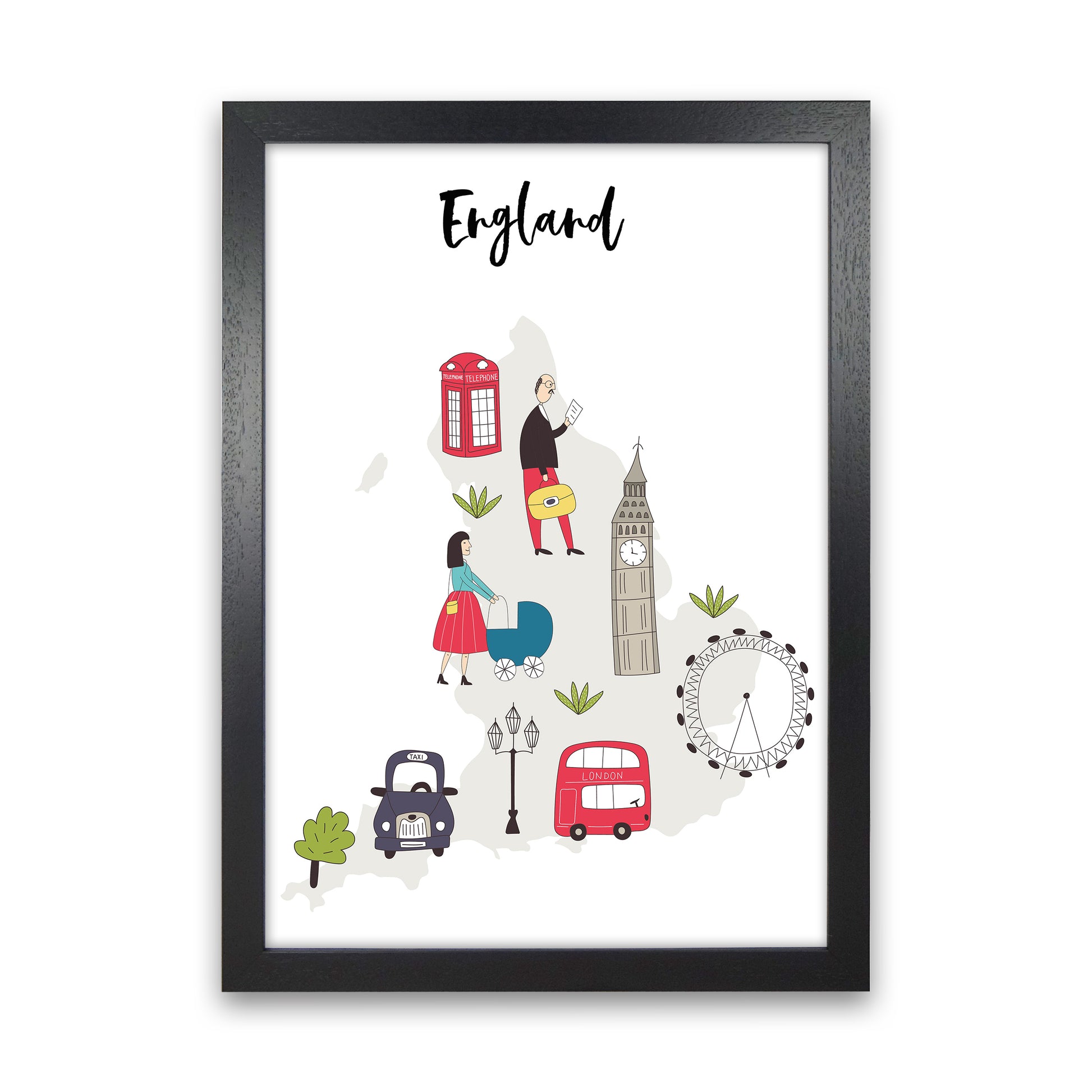 England Map  Art Print by Pixy Paper Black Grain