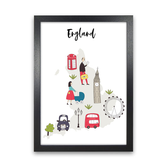England Map  Art Print by Pixy Paper Black Grain