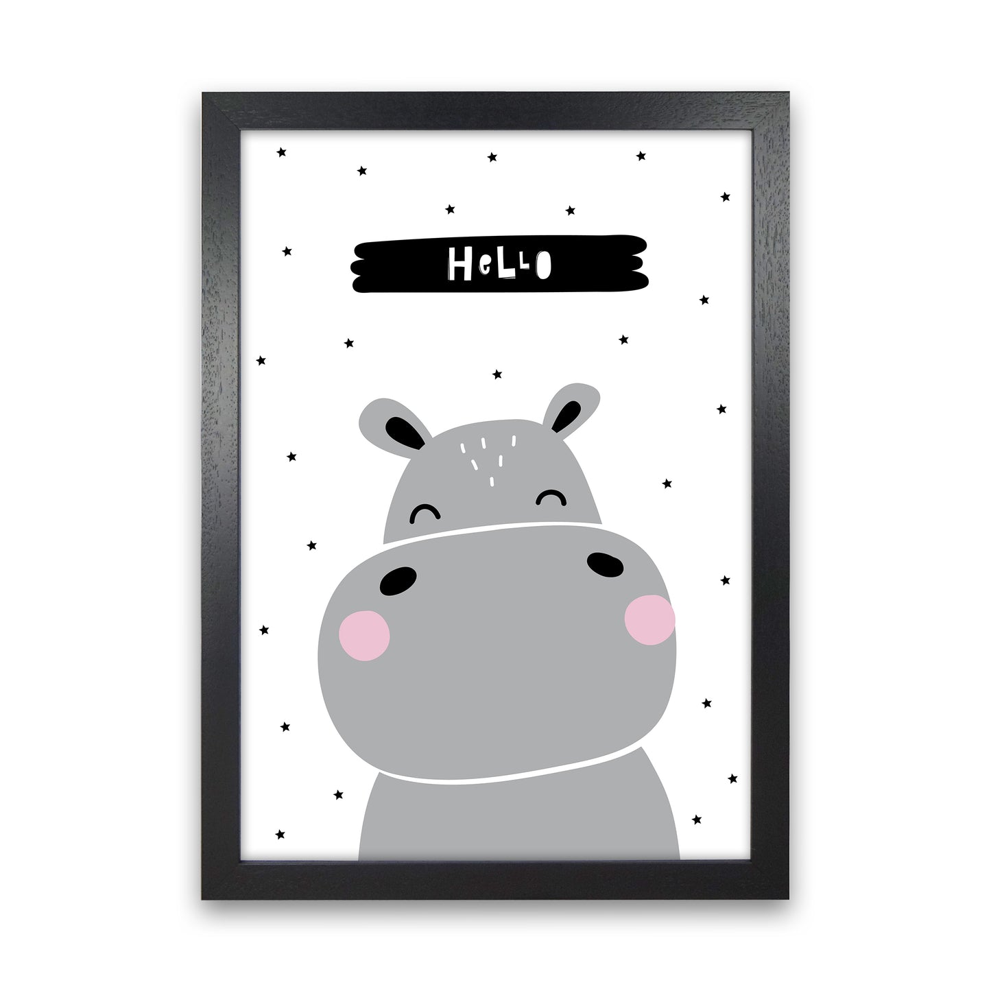 Hello Hippo  Art Print by Pixy Paper Black Grain