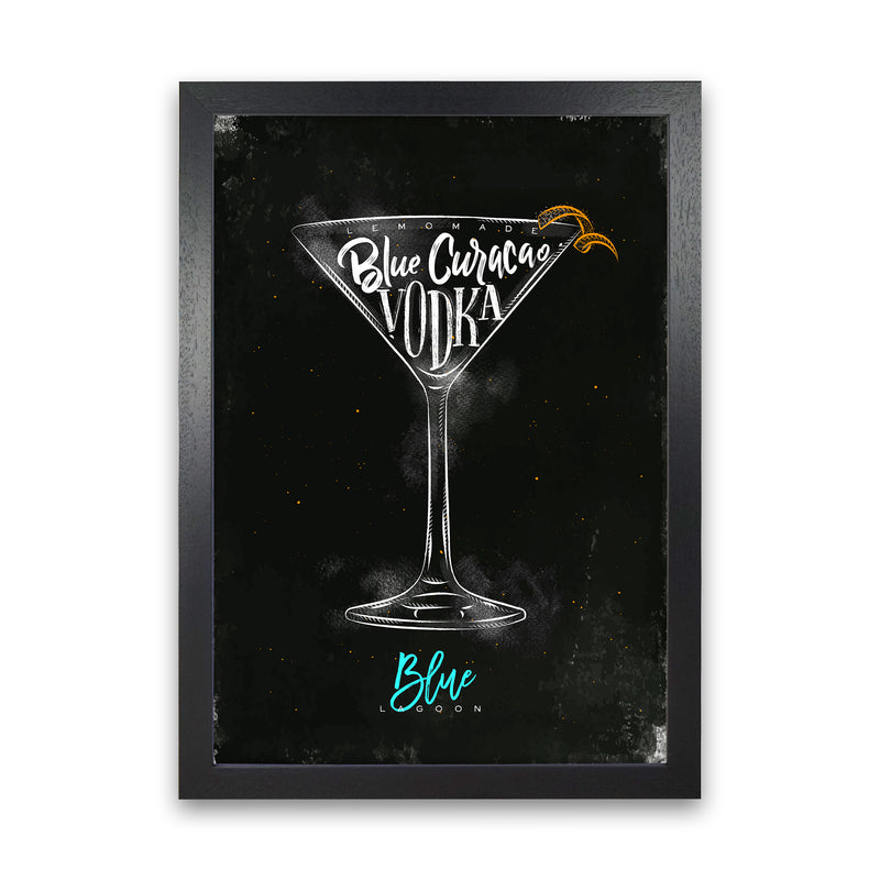 Blue Lagoon Cocktail Black  Art Print by Pixy Paper Black Grain
