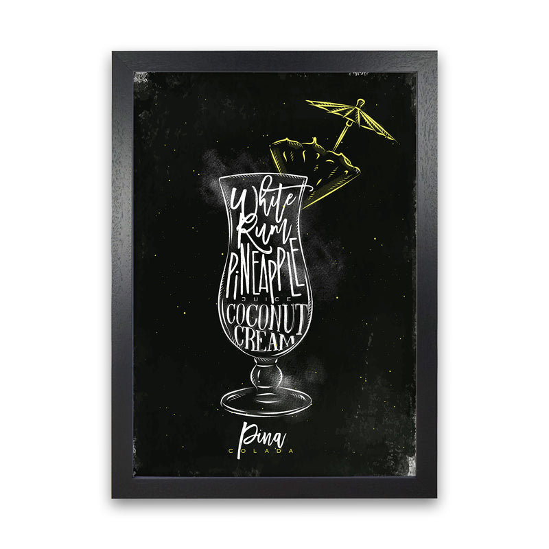 Pina Colada Cocktail Black  Art Print by Pixy Paper Black Grain