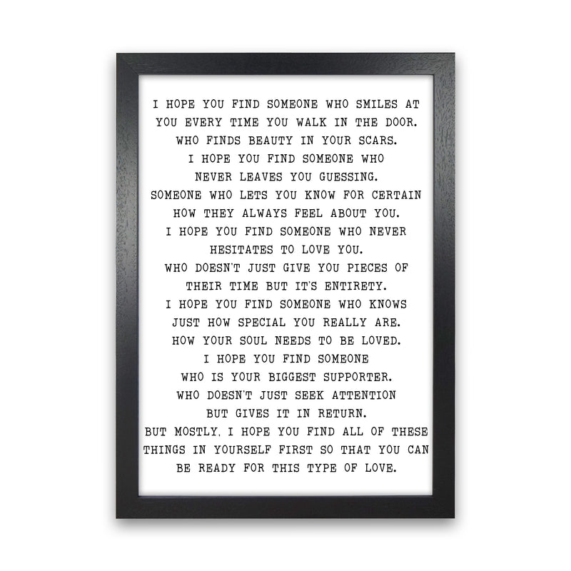 I Hope You Fine Someone  Art Print by Pixy Paper Black Grain