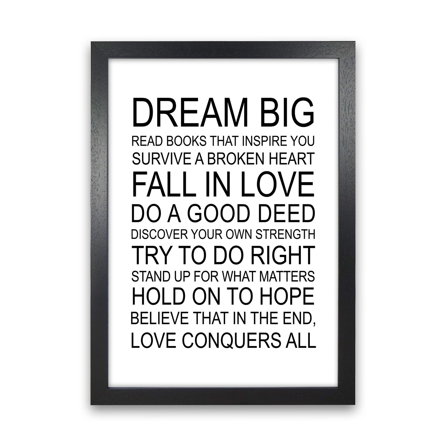 Dream Big Inspirational  Art Print by Pixy Paper Black Grain