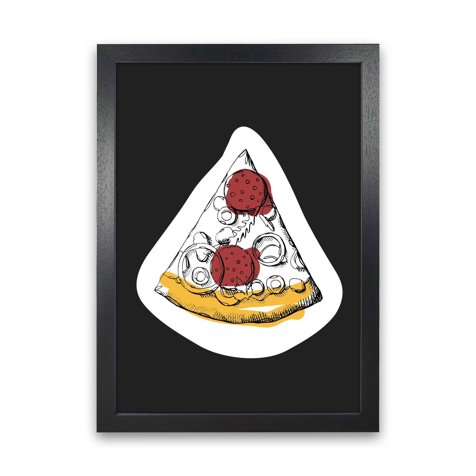 Kitchen Pop Pizza Off Black Art Print by Pixy Paper Black Grain