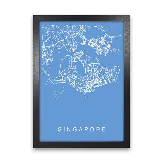 Singapore Map Blueprint Art Print by Pixy Paper Black Grain
