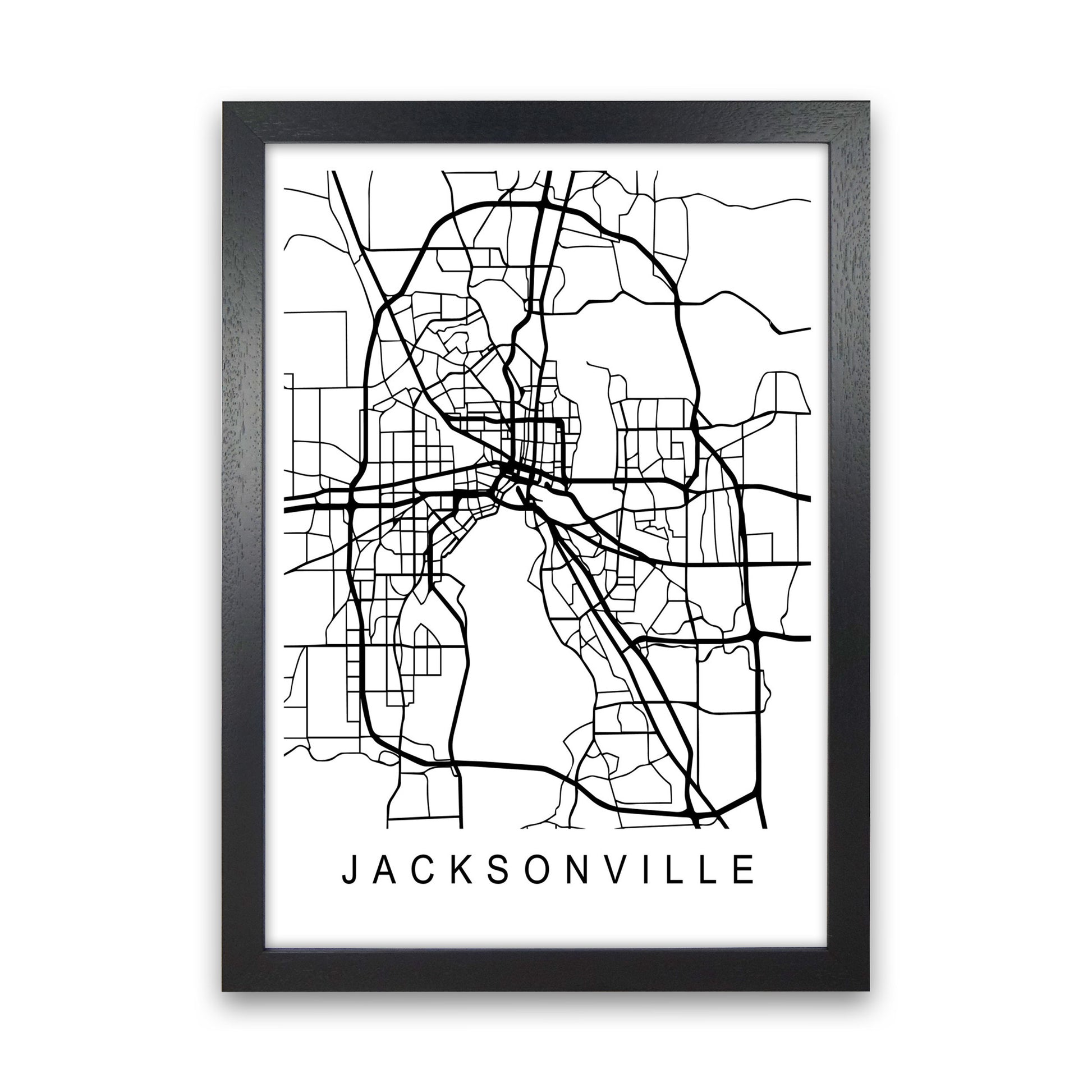 Jacksonville Map Art Print by Pixy Paper Black Grain