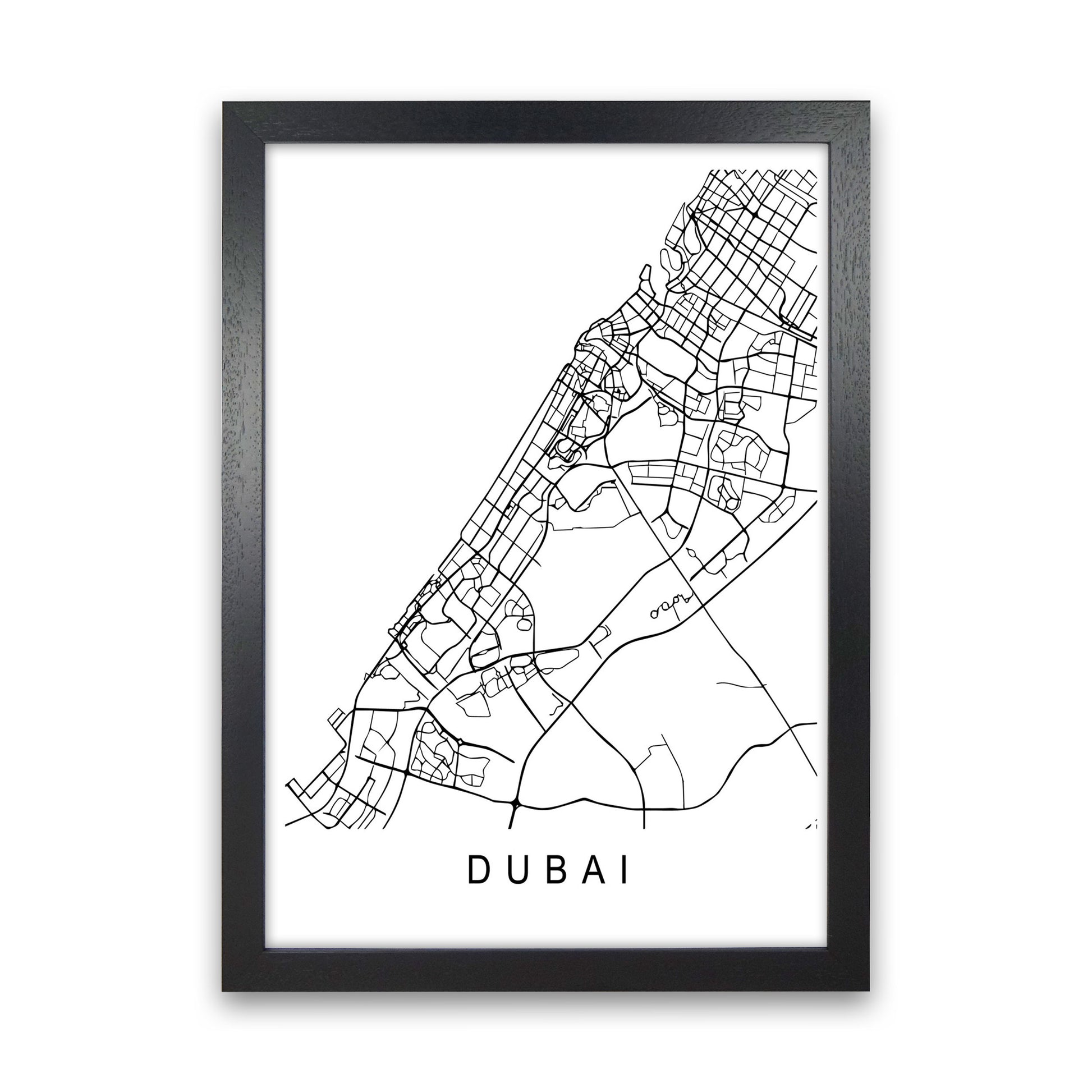 Dubai Map Art Print by Pixy Paper Black Grain
