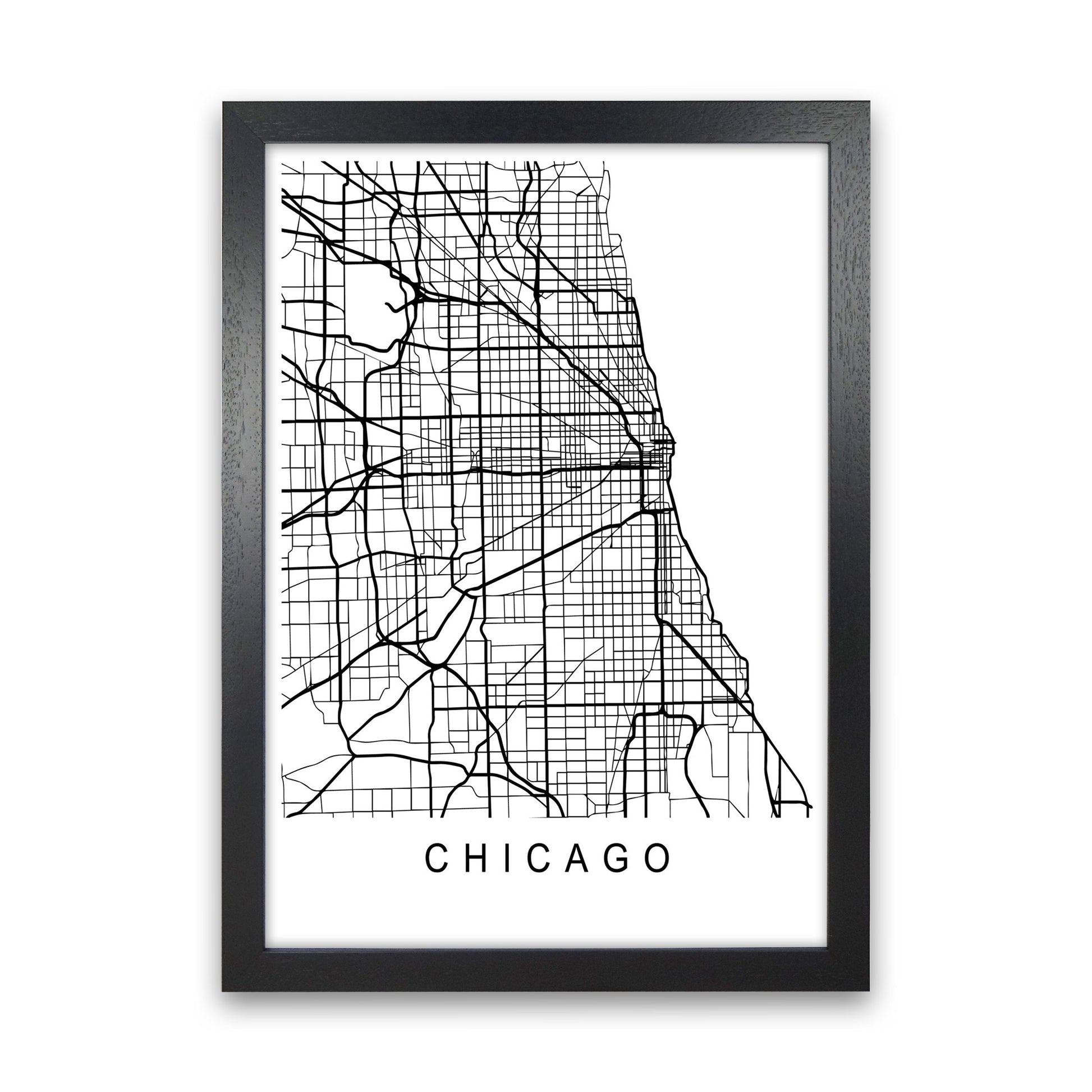 Chicago Map Art Print by Pixy Paper Black Grain