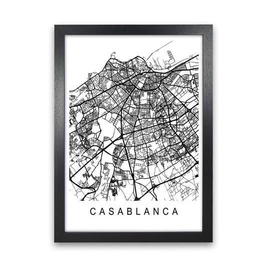Casablanca Map Art Print by Pixy Paper Black Grain