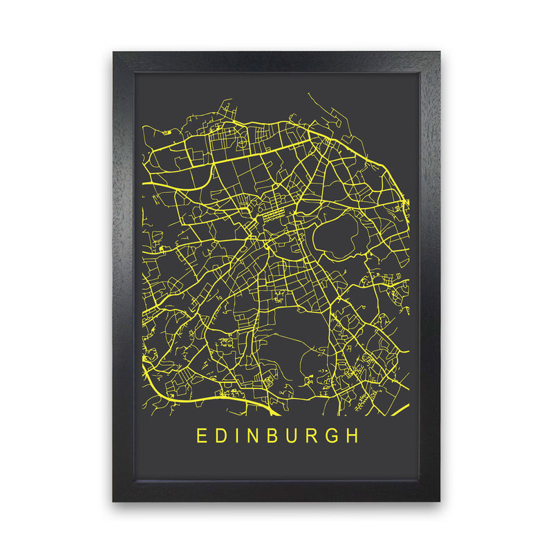 Edinburgh Map Neon Art Print by Pixy Paper Black Grain