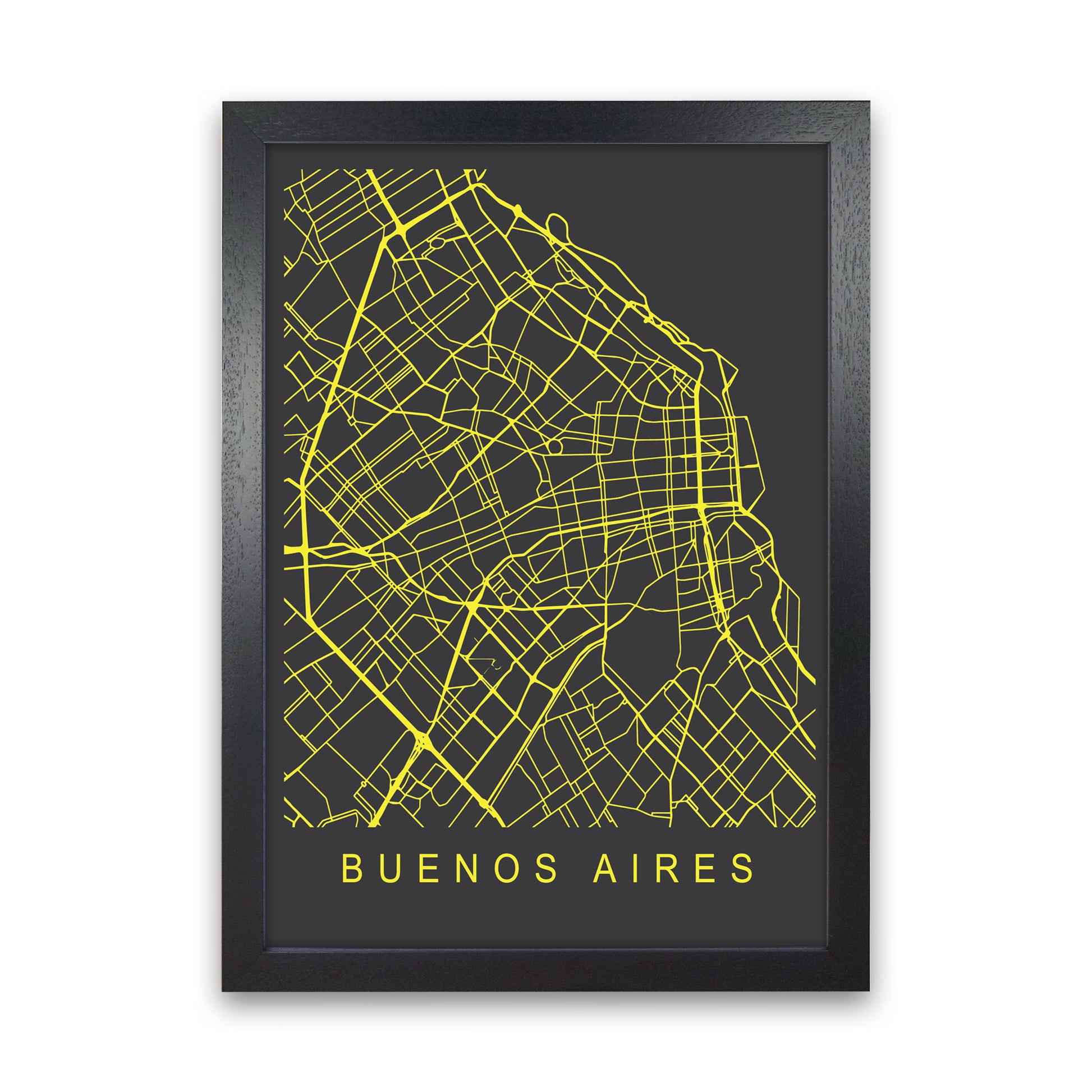 Buenos Aires Map Neon Art Print by Pixy Paper Black Grain