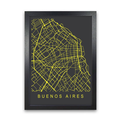 Buenos Aires Map Neon Art Print by Pixy Paper Black Grain