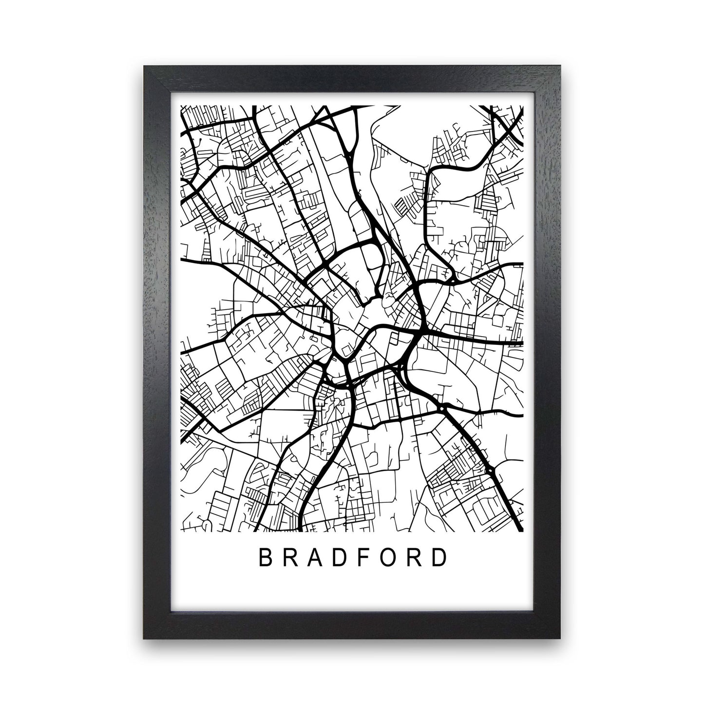 Bradford Map Art Print by Pixy Paper Black Grain