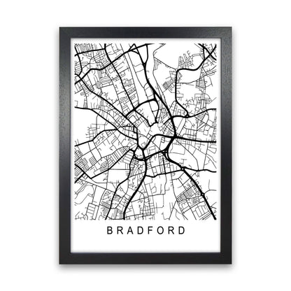 Bradford Map Art Print by Pixy Paper Black Grain