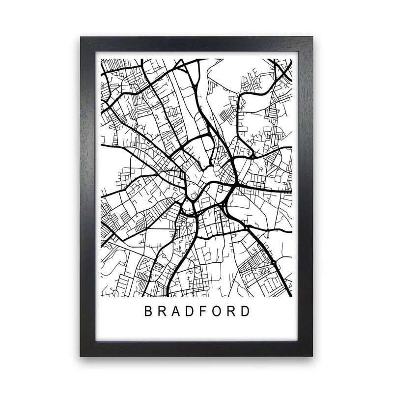 Bradford Map Art Print by Pixy Paper Black Grain