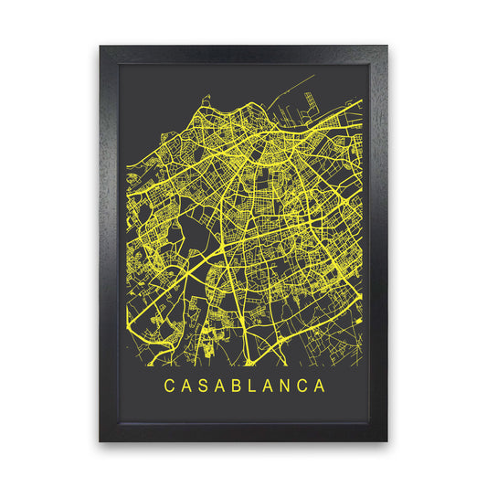 Casablanca Map Neon Art Print by Pixy Paper Black Grain