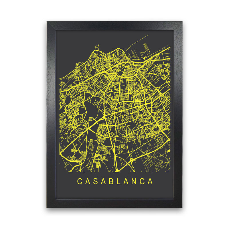 Casablanca Map Neon Art Print by Pixy Paper Black Grain