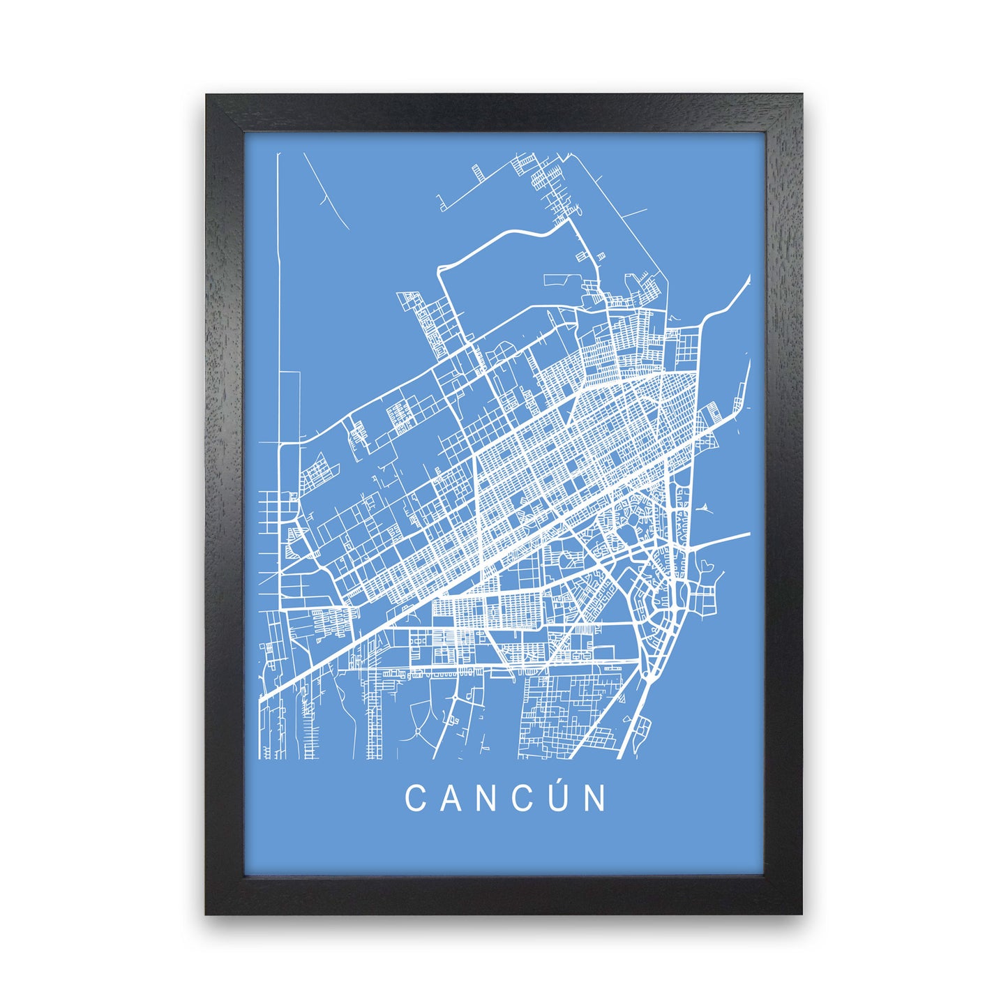 Cancun Map Blueprint Art Print by Pixy Paper Black Grain