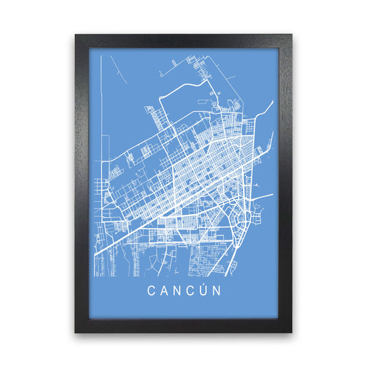 Cancun Map Blueprint Art Print by Pixy Paper Black Grain