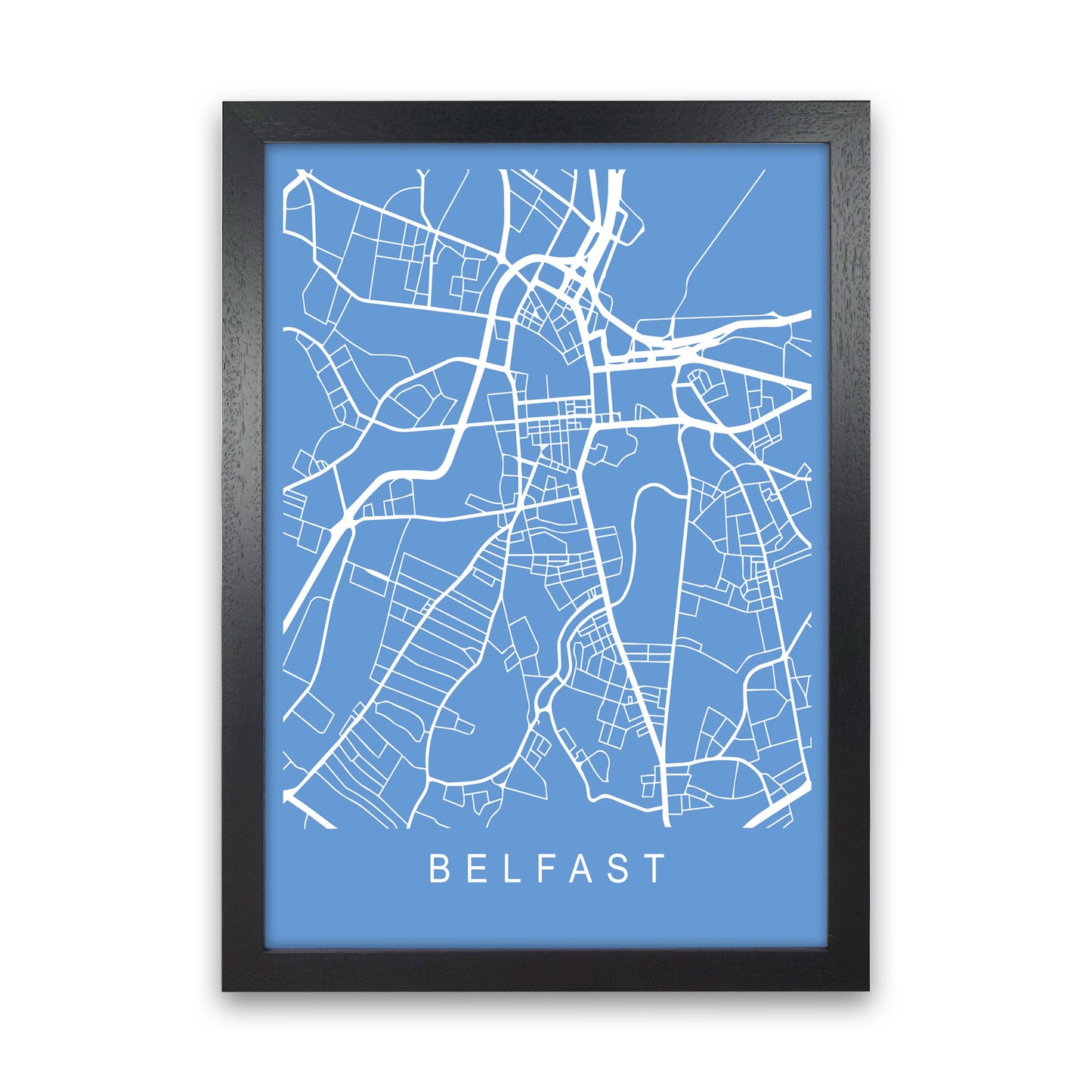 Belfast Map Blueprint Art Print by Pixy Paper Black Grain